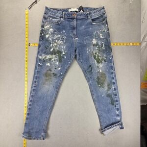 Next Jeans Womens 16 Blue Selvedge Straight Mid Rise Paint Splatter‎ Fits 34x30